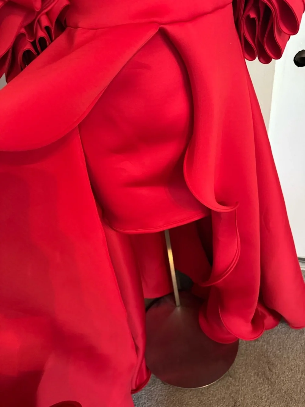 Off-Shoulder Red High-Low Ruffle Formal Dress - Picture 5 of 13
